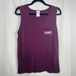 PINK! By Victoria’s Secret Y2K Muscle Tank Top with Graphics - Small in Burgundy